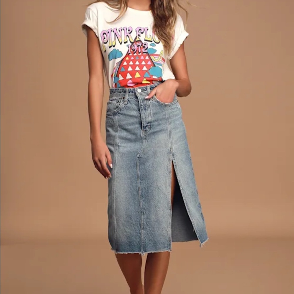 Free People Mambo Denim Midi Skirt with Slit NWOT